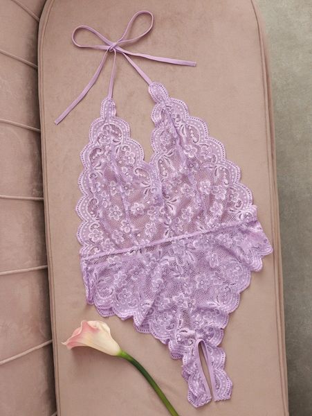 

plus floral lace scallop trim open crotch teddy bodysuit i2p0#, Black;white