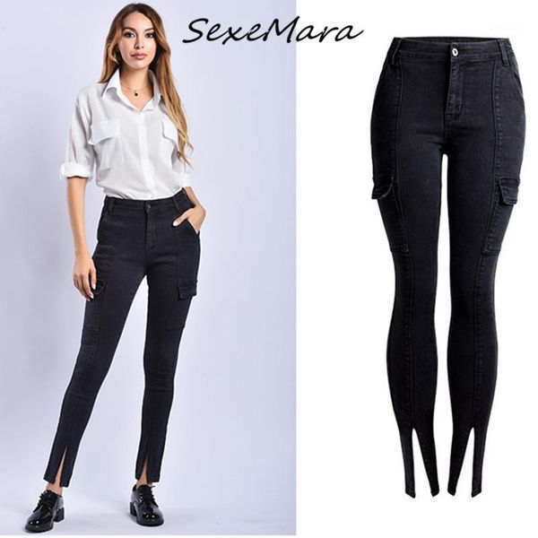 

2020 fashion casual women skinny jeans streetwear pockets high waist pencil jeans for women1, Blue