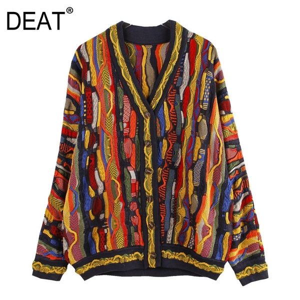 

[deat] hit color knitted cardigan sweater v-neck long sleeve women new fashion tide female outerwear chic 13u066 201030, White