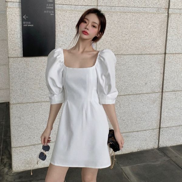

2021 new summer hong kong bubble flavor all-match white temperament goal foreign style dress women's fashion vf1k, Black;gray