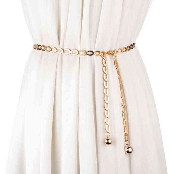 Einfache Dünne Metall Taille Kette Gürtel Für Weibliche Frauen Gold Splitter Einstellbare Wilden Kleid Rock Körper Kette Gürtel Straps G220301