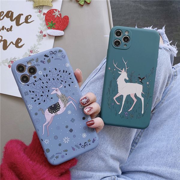 

100pcs christmas cartoon elk deer phone case for iphone 12 mini 11 pro x xr xs max 7 8 plus se2 lens protection soft tpu cover