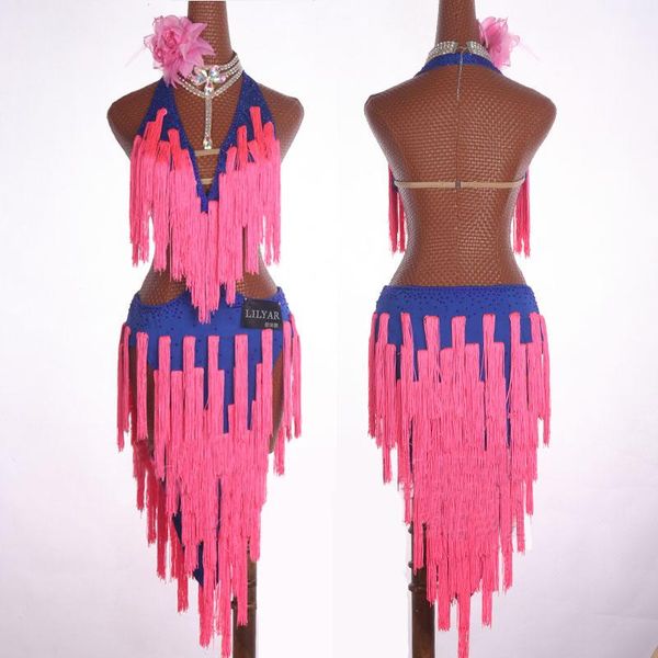 

2020 новый узор латинские танцы платья для женщин клуб партии партии танцовщицы костюмы костюмы одежда бахрома кистоз розовое платье dm1047, Black;red