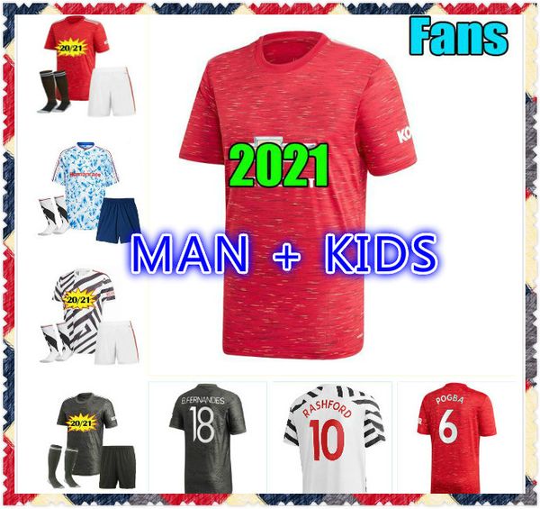 

2020 2021 wan-bissaka van de beek greenwood rashford b. fernandes pogba soccer jerseys martial football shirts 20 21 uniforms man + kids, Black;yellow