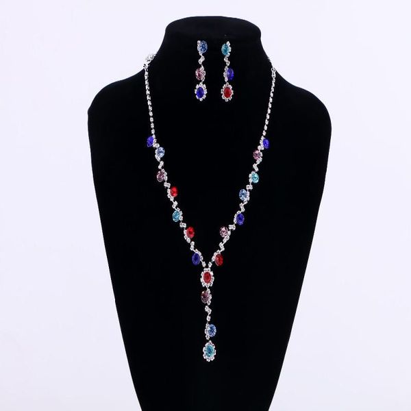 

2021 fashion design ellipse crystal jewelry set many colors to choose includ necklace and earring suit wedding and party #n209, Silver