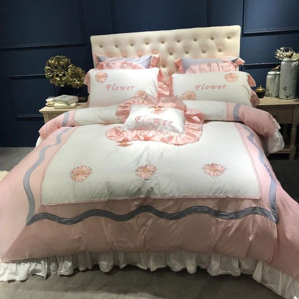 

bedding sets cotton embroidery luxury set king  size 4pcs bed decorative wedding pillowcase cover duvet bedsheet white
