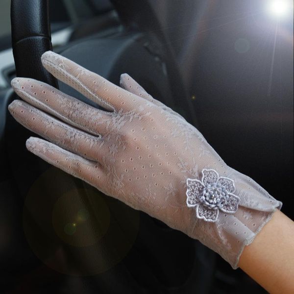 

sun proof gloves women' outdoor lace gloves mesh work long fingerless fashion women, Blue;gray