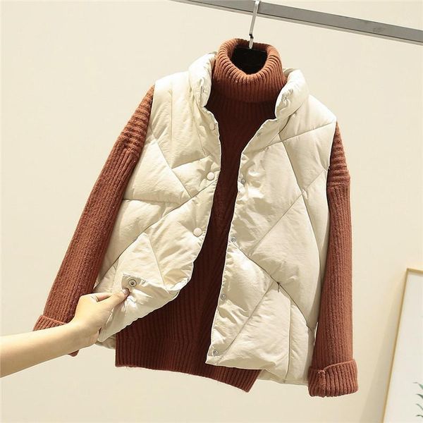 

2019 winter new women's casual streetwear down jacket cotton vest loose sleeveless stand collar cotton vest coat1, Black;white