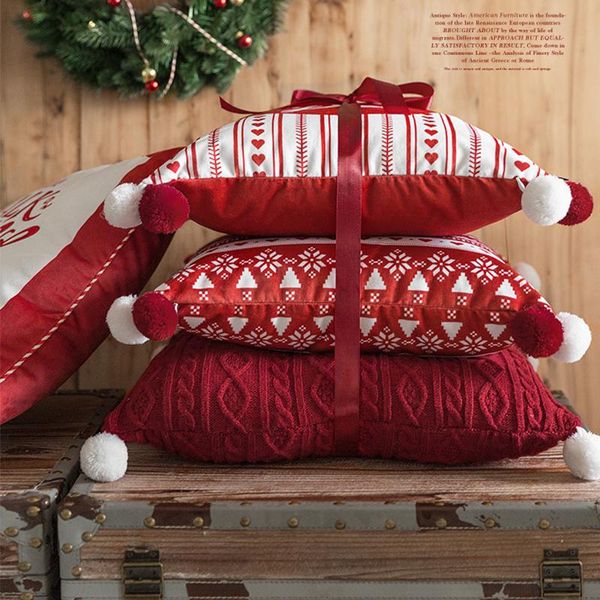 

Red Christmas Pillow Pillowcase Home Office Sofa Cushions Square Decor Pillows Cushion Covers Festival Decoration Seat Cushion