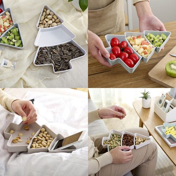 

home furnishing fruits dish with division plates christmas tree shaped pure color candy snacks fruit tray 2 7zh j2