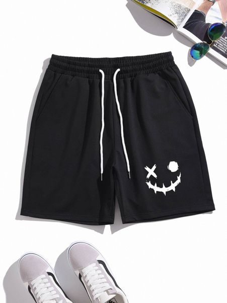 

romwe guys cartoon graphic drawstring shorts 29l2#, Black