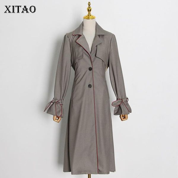 

xitao patchwork pockets single breasted trench women 2021 spring casual fashion new style temperament women clothes dzl2687, Tan;black