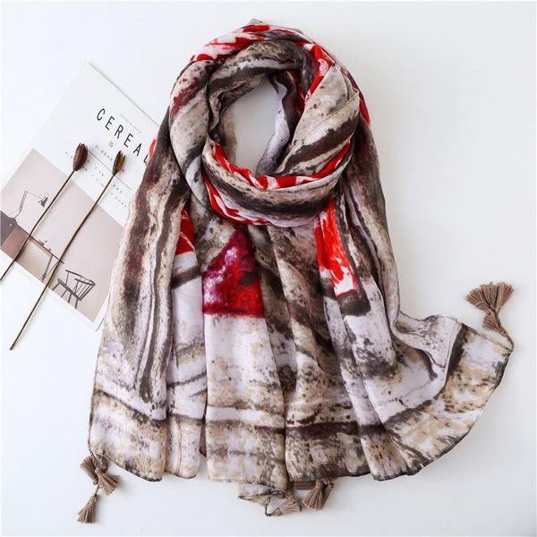 

scarves 2021 ethnic style seaside red shawls print silk summer sunscreen beach towel lady winter cotton and linen scarf, Blue;gray