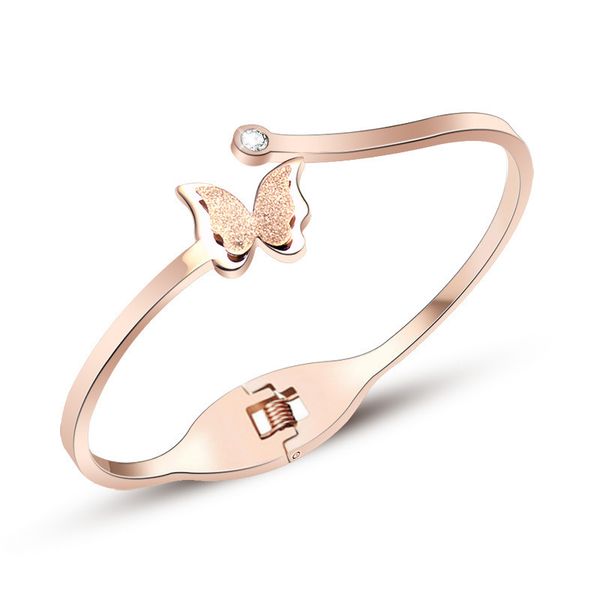 

titanium steel bracelet female rose gold frosted butterfly korean popular bracelet trend potential spring opening headdress f1130, Black