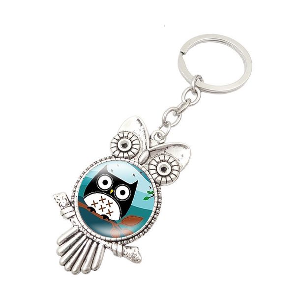 

keychain owl shape owl glass cabochon ancient silver key rings holder bag hangs fashion jewelry will and sandy drop shipy91o, Slivery;golden