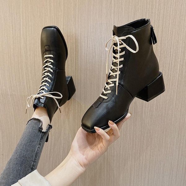 

lady boots women shoes autumn boots-women winter footwear luxury designer round toe 2020 rubber fashion mid calf rock, Black