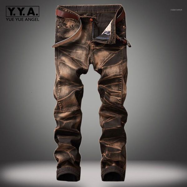 

euro retro mens jeans vintage straight skinny pants motor biker male pants full length zipper punk denim trousers jeans hombre1, Blue