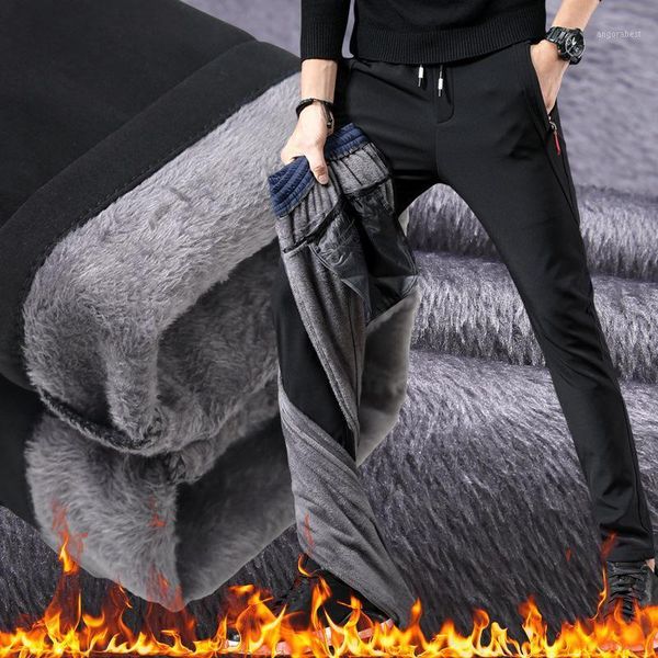 

undefined men's winter pants men loose stretch sweatpants thicker joggers male trousers plus size fleece lining pants men's sets1, Black