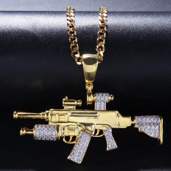 

european and american trend jewelry copper inlaid zircon hip hop men sniper rifle style pendant men rap hip-hop accessories, Silver