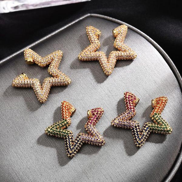 

luxury fashion full zircon earring five pointed star earbone clips ear cuff non pierced earrings 2020 trending products zk30, Golden;silver
