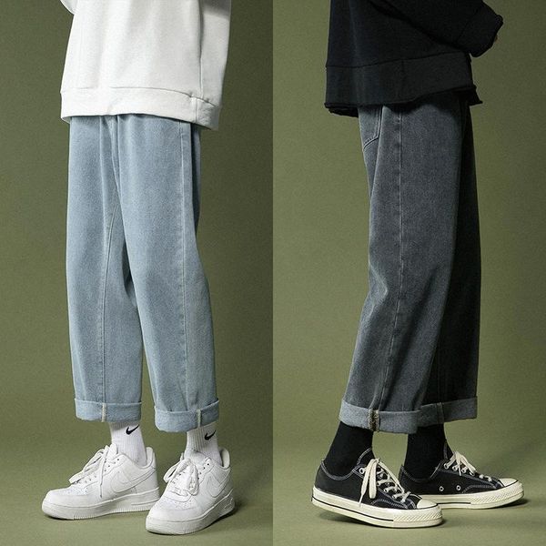 

men's jeans for men straight loose logo pendant wide-leg casual pants trend fall, Blue