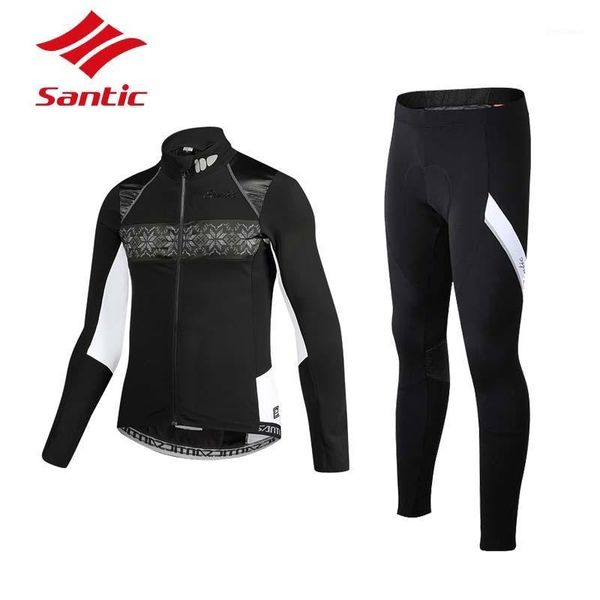

santic cycling jacket sets men winter windproof bike jacket cycling clothing fleece thermal bicycle jersey cycle clothes 20201, Black;blue