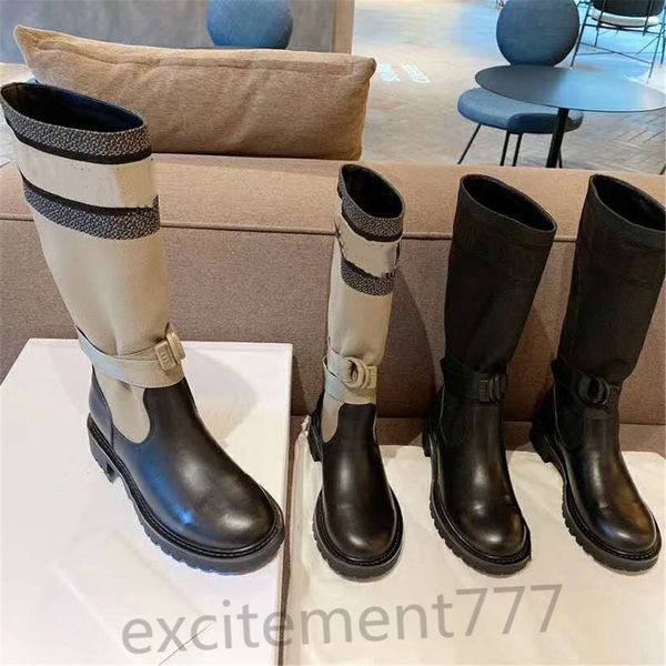 

the latest autumn winter 2020 electronic embroidery matching color letters logo round head middle boot for women, Black