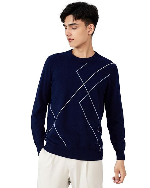 

zhili men's 100% cashmere knit lines pullover sweater, White;black