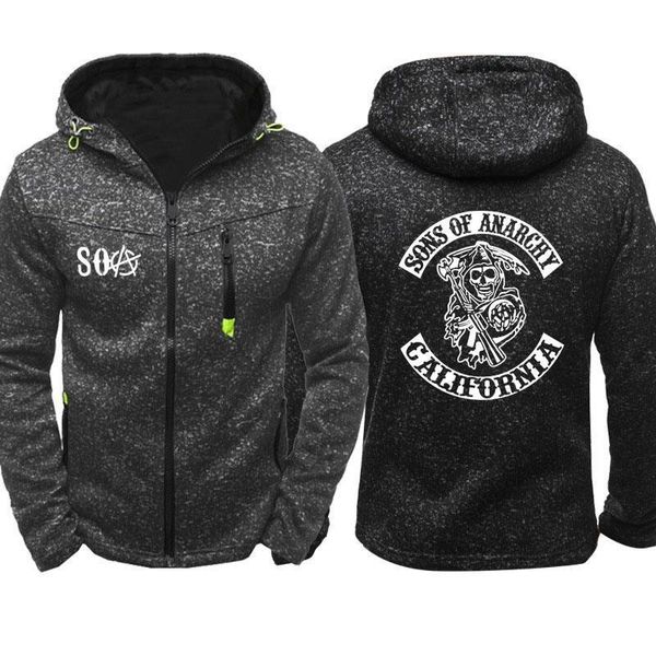 

soa sons of anarchy the child fashion samcro men sportswear zipper hoodies skull male casual sweatshirt fleece hiphop warm hoody, Black