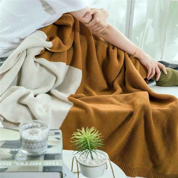 

blankets nordic stitching geometric pattern blanket knitting casual office rest fashion spring summer cotton throw