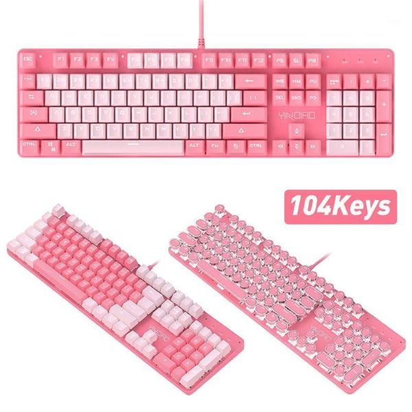 

keyboards girls pink keyboard mouse sets true shaft backlit punk keycap with green axis mechanical wired usb 3200dpi mute mouse1