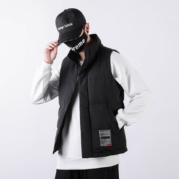 

men's waistcoat in autumn winter, thickened coat, shoulder jacket, warm vest, fashionable and handsome down cotton vest, Black;white