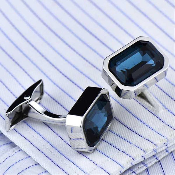 

Octagon Dark Blue Austrian Crystal Cufflinks French shirt buttons1, Silver;golden