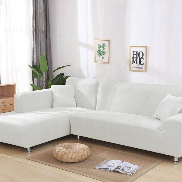 

chair covers 1/2pieces solid color white sofa cover elastic for living room cubre couch corner chaise longue1