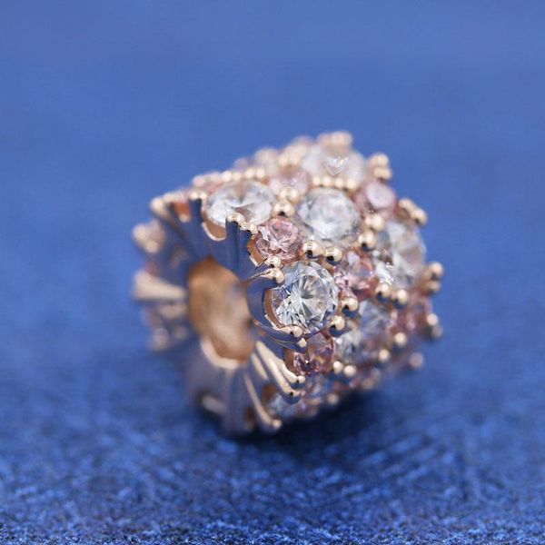 

factory wholesale 925 sterling silver & rose gold plated pink & clear sparkle charm bead for european jewelry bracelets, Black