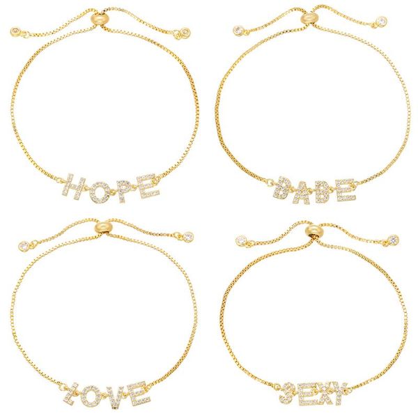 

ZHUKOU CZ crystal gold/silver color Women bracelet jewelry with small letter charms tiny bracelet for Couple birthday gift VL69, Black