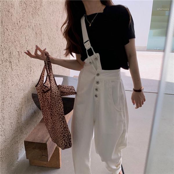 

denim overalls jeans women jumpsuit white black high waist jeans mujer romper solid loose casual straight jumpsuit 20211, Blue