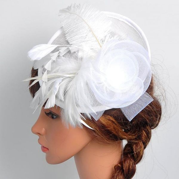 

stingy brim hats s net feather fascinator big headband clip wedding bridal women party hat, Blue;gray