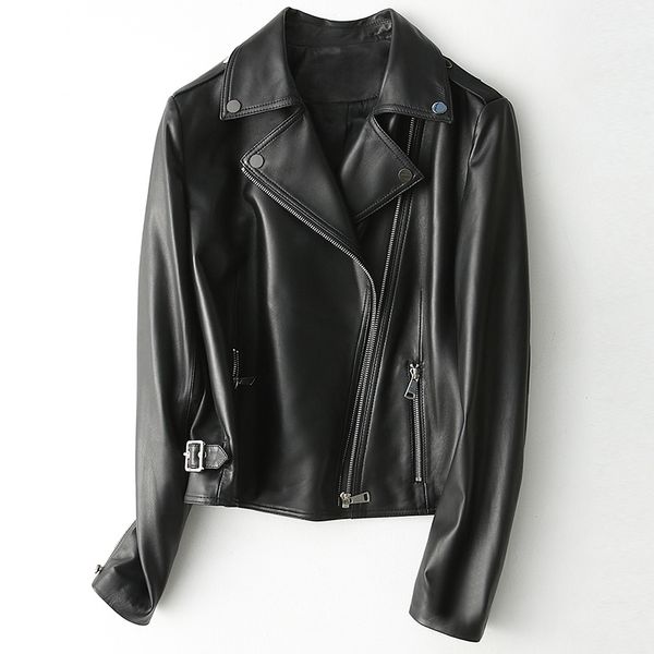 

real 100% genuine lambskin female leather jacket mujeres clothing 70y7, Black