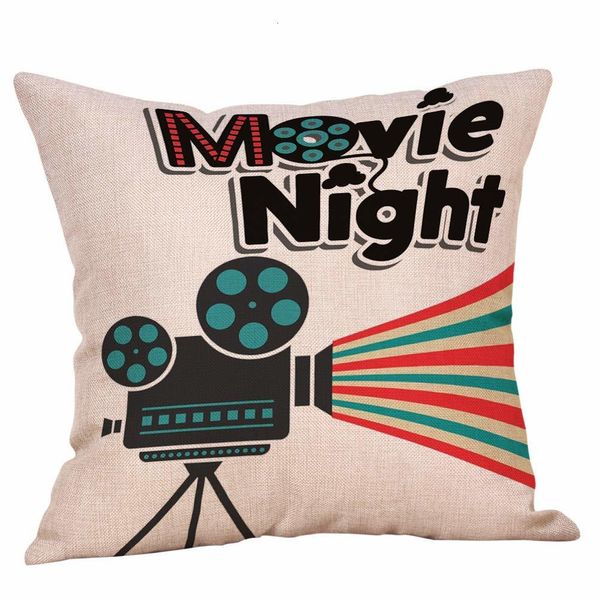 

square cinema personalized cotton linen movie burlap decorative throw pillow case cushion cover 18 inch (4 pack theater n1tf