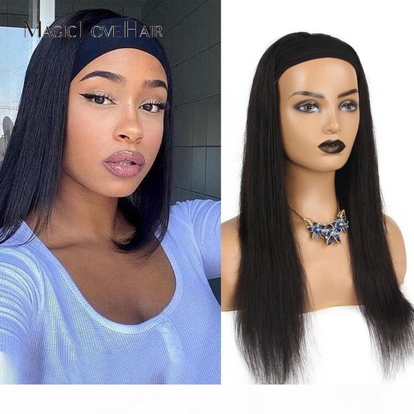 

straight headband wig human hair glueless 26 inch brazilian remy hair wigs natural color for women, Black;brown