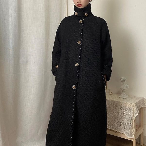 

from the same petal collar lapel black hepburn tweed coat women long coat windbreaker thick autumn winter