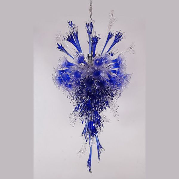 Lampadari di cristallo di design floreale Lampada Lampadario di arte blu Apparecchio di illuminazione Italia Lampada a sospensione in vetro soffiato fatto a mano 20 x 32 pollici