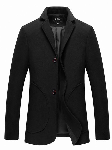 

men lapel neck button front overcoat 44n3#, Black;brown