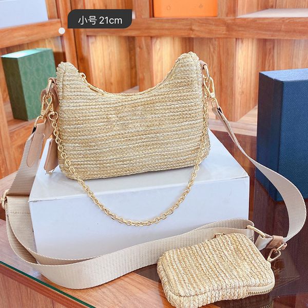 2 Parça Set Çanta Crossbody Omuz Çantaları Lüks Tasarımcı Çanta Moda Tasarımcısı Kadın Zincir Hasır Çanta Para Cüzdan ile