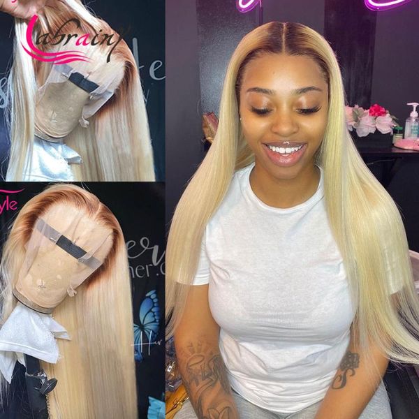 

lace wigs ombre 4t 613 blonde hd transparent frontal glueless siky straigt pre plucked 13x6 front human hair, Black;brown