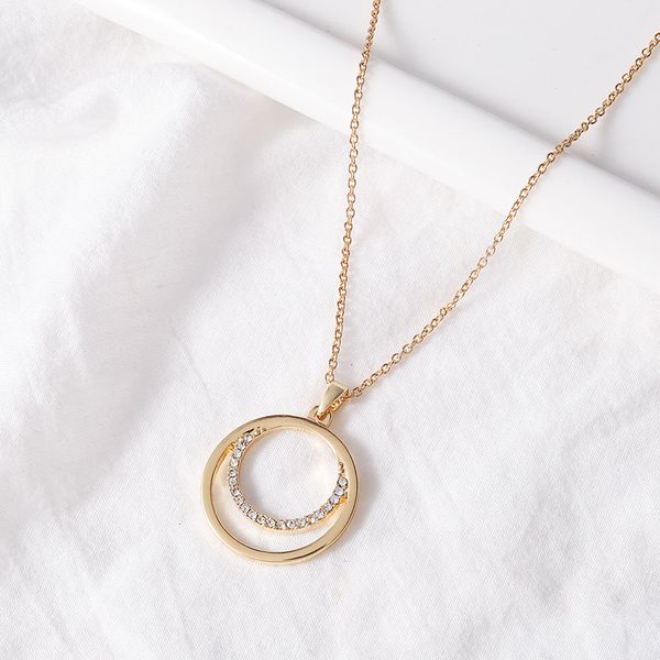 

2020 korean version of the new simple fashion set diamond women round double ring temperament gold necklace style accessories wholesale, Silver