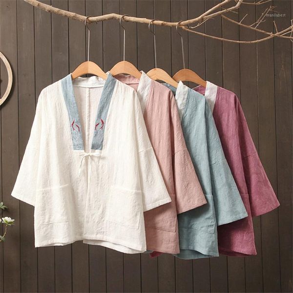 

woman traditiona chinese style clothing cardigan women shirt vintage embroidery coats and jackets with pockets oriental, Red