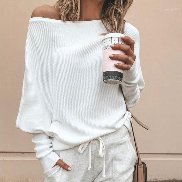 

women's sweaters 2021 fall winter fashion long slash neck sweater casual sleeve plus size pullovers loose solid batwing sweater1, White;black