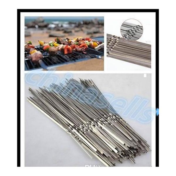 

portable picnic bbq barbeque needle 35cm camping stainless steel grilling party kabob kebab flat lamb skewers forks fs0iv